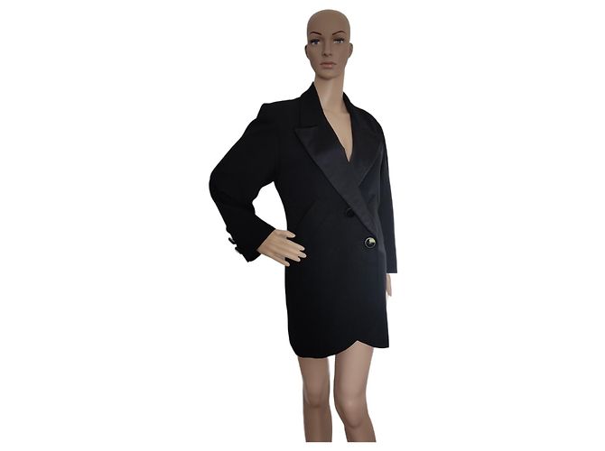 Yves Saint Laurent Giacca smoking lunga in lana nera Nero - vista 3