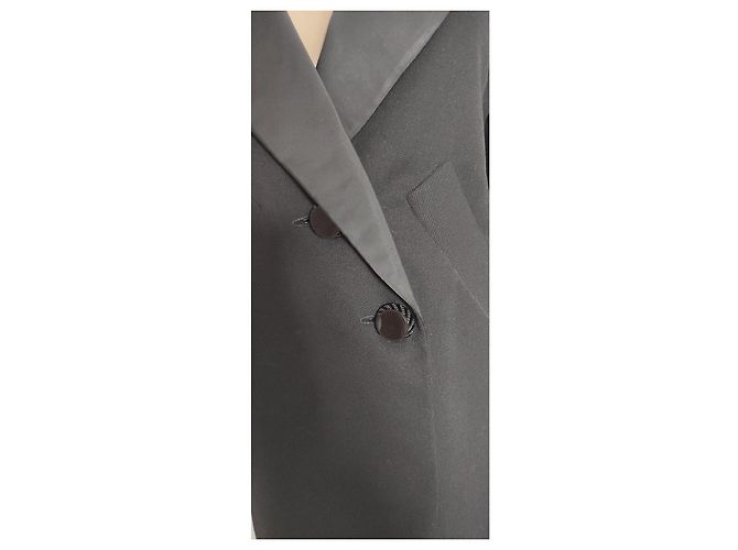 Yves Saint Laurent Giacca smoking lunga in lana nera Nero - vista 7