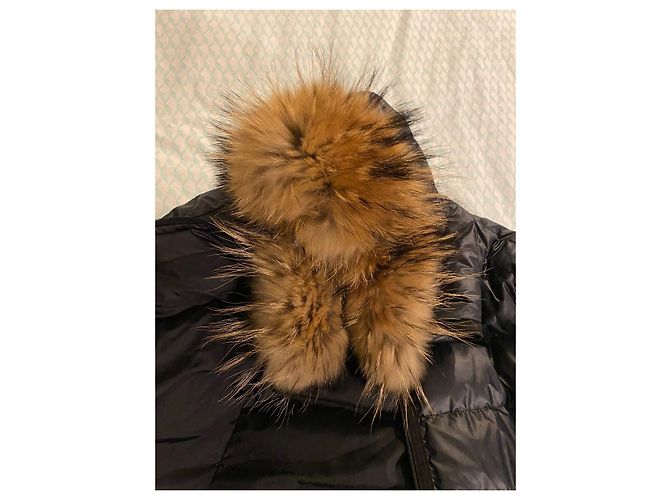 Abrigo Moncler azul marino de nylon con piel de mapache - vista 7