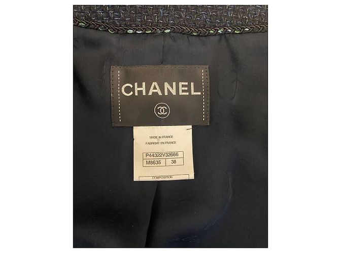 Timeless Chanel Einreihige Jacke aus blauem Tweed - Ansicht 3