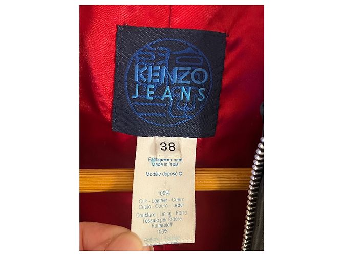 Kenzo Jeans Lederjacke schwarz mit Stickerei - Ansicht 3