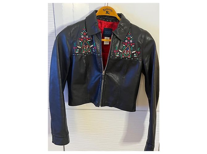 Kenzo Jeans Lederjacke schwarz mit Stickerei - Ansicht 5