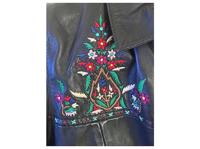 Kenzo Jeans Lederjacke schwarz mit Stickerei - Ansicht 6