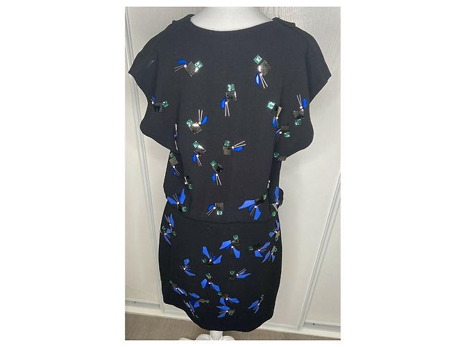 Diane Von Furstenberg DvF Giulia verziertes Kleid mit Wasserfallausschnitt Schwarz Silber Blau Grün - Ansicht 2