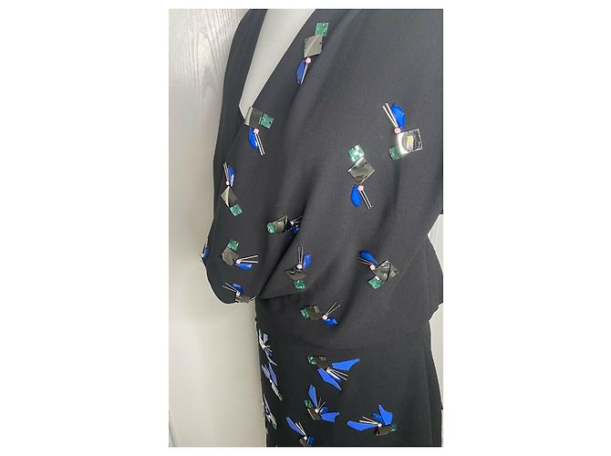 Diane Von Furstenberg DvF Giulia verziertes Kleid mit Wasserfallausschnitt Schwarz Silber Blau Grün - Ansicht 5