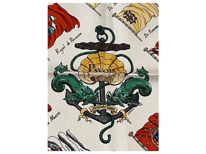 Sciarpa Hermès Gavroche Pavois in seta bianca Bianco - vista 2