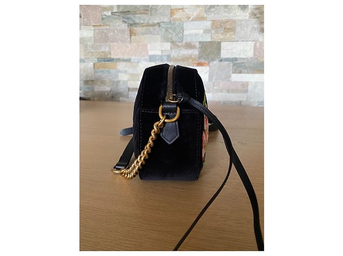 Borsa a mano Gucci Marmont Small in velluto nero e rosa Arancione Verde scuro Gold hardware - vista 10