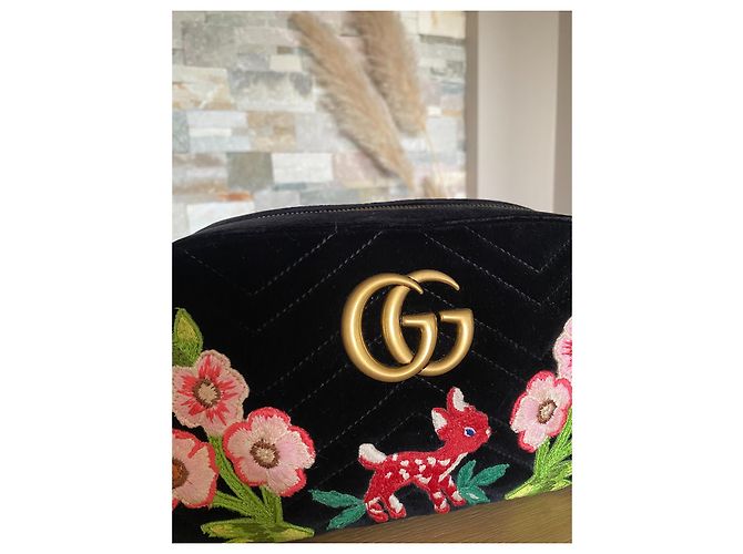 Borsa a mano Gucci Marmont Small in velluto nero e rosa Arancione Verde scuro Gold hardware - vista 2