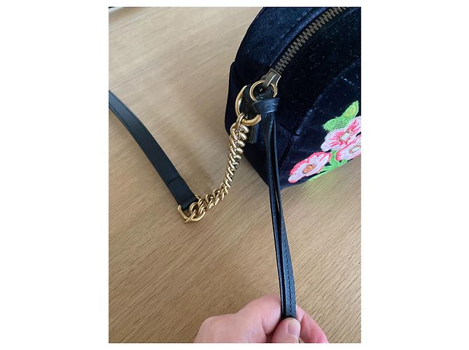 Borsa a mano Gucci Marmont Small in velluto nero e rosa Arancione Verde scuro Gold hardware - vista 3