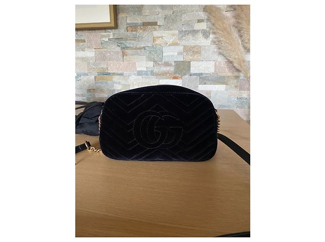 Borsa a mano Gucci Marmont Small in velluto nero e rosa Arancione Verde scuro Gold hardware - vista 7
