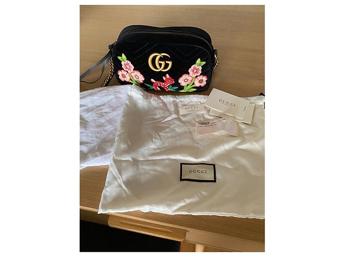 Borsa a mano Gucci Marmont Small in velluto nero e rosa Arancione Verde scuro Gold hardware - vista 8