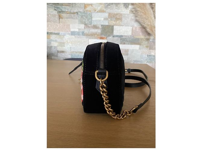 Borsa a mano Gucci Marmont Small in velluto nero e rosa Arancione Verde scuro Gold hardware - vista 9