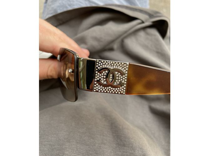Gafas de sol Chanel CC Swarovski cristales sin montura marrones Castaño - vista 4