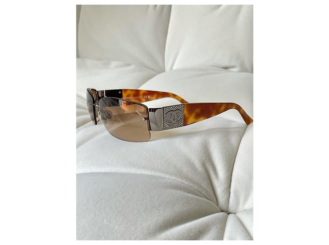 Gafas de sol Chanel CC Swarovski cristales sin montura marrones Castaño - vista 7