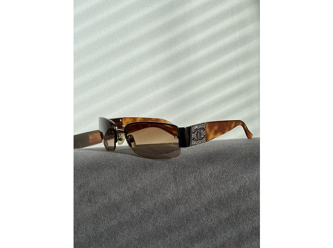Gafas de sol Chanel CC Swarovski cristales sin montura marrones Castaño - vista 9