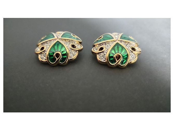 Pendientes Nina Ricci de resina verde y strass blancos - vista 2