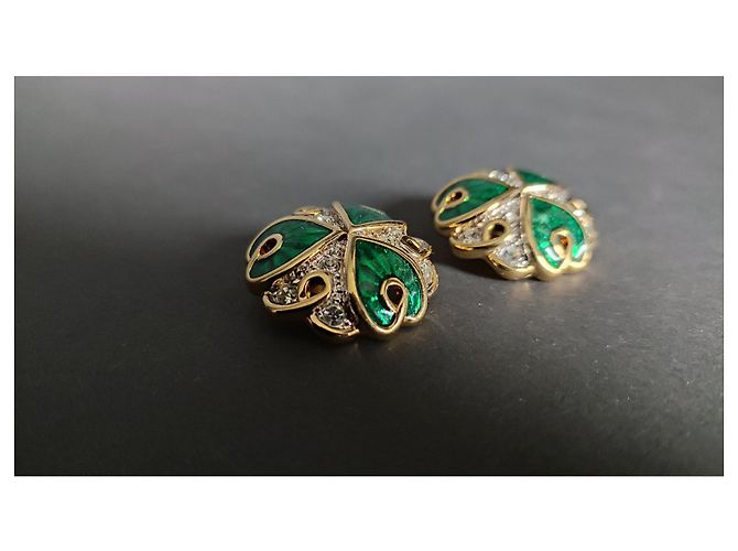 Pendientes Nina Ricci de resina verde y strass blancos - vista 3