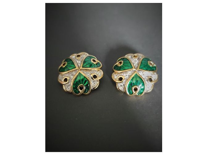 Pendientes Nina Ricci de resina verde y strass blancos - vista 4