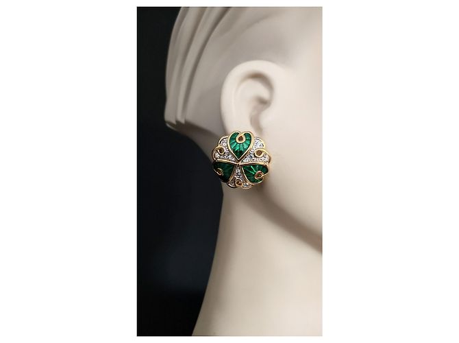 Pendientes Nina Ricci de resina verde y strass blancos - vista 7