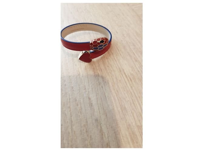 Autre Marque Bracciale Bvlgari Serpenti Forever in pelle rosso - vista 4