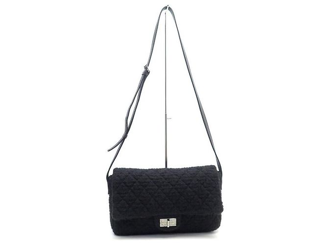 Borsa Chanel 2.55 BORSA A MANO GRANDE GM BLACK TWEED BANDOULIERE NERA - vista 2