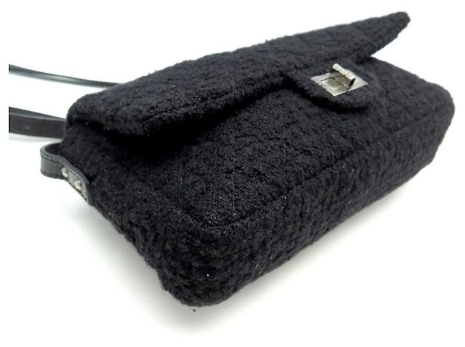 Borsa Chanel 2.55 BORSA A MANO GRANDE GM BLACK TWEED BANDOULIERE NERA - vista 3