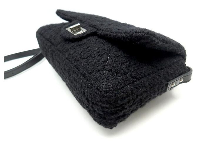 Borsa Chanel 2.55 BORSA A MANO GRANDE GM BLACK TWEED BANDOULIERE NERA - vista 4