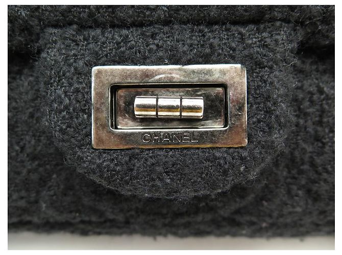 Borsa Chanel 2.55 BORSA A MANO GRANDE GM BLACK TWEED BANDOULIERE NERA - vista 8