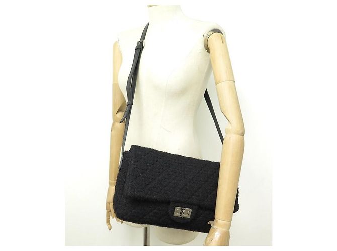 Borsa Chanel 2.55 BORSA A MANO GRANDE GM BLACK TWEED BANDOULIERE NERA - vista 9