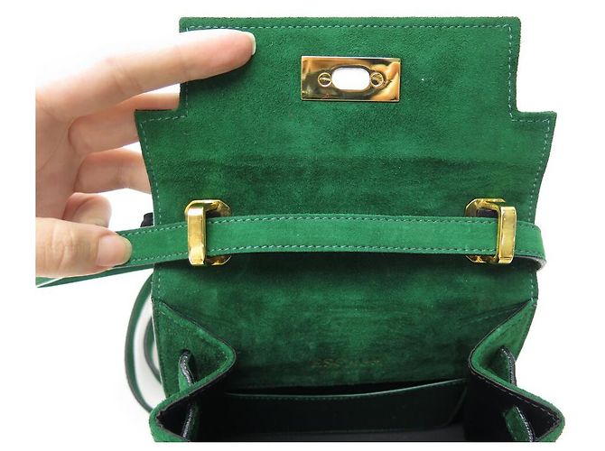 NUOVA BORSA A TRACOLLA ESCADA BORSA A MANO IN CAMOSCIO CAMOSCIO VERDE E NERO - vista 10