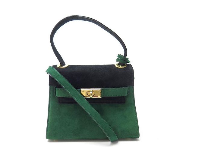 NUOVA BORSA A TRACOLLA ESCADA BORSA A MANO IN CAMOSCIO CAMOSCIO VERDE E NERO - vista 2
