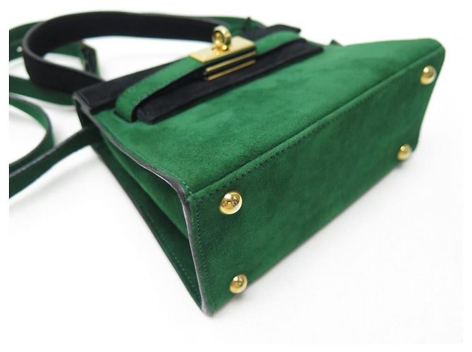NUOVA BORSA A TRACOLLA ESCADA BORSA A MANO IN CAMOSCIO CAMOSCIO VERDE E NERO - vista 3