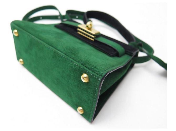 NUOVA BORSA A TRACOLLA ESCADA BORSA A MANO IN CAMOSCIO CAMOSCIO VERDE E NERO - vista 4