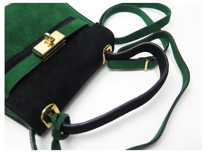 NUOVA BORSA A TRACOLLA ESCADA BORSA A MANO IN CAMOSCIO CAMOSCIO VERDE E NERO - vista 5