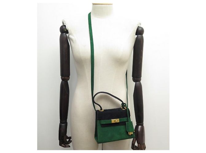 NUOVA BORSA A TRACOLLA ESCADA BORSA A MANO IN CAMOSCIO CAMOSCIO VERDE E NERO - vista 6