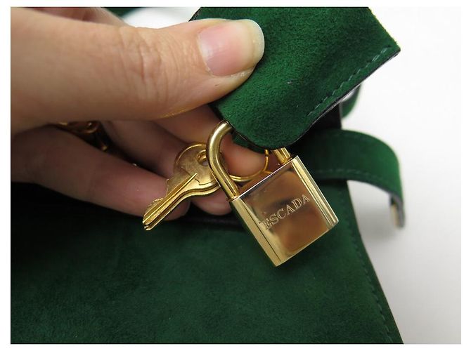 NUOVA BORSA A TRACOLLA ESCADA BORSA A MANO IN CAMOSCIO CAMOSCIO VERDE E NERO - vista 8