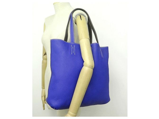 Double sens Hermès BORSA A MANO SENSE foderata HERMES 36 BORSA SHOPPER IN PELLE BLU E GRIGIA CLEMENCE - vista 10