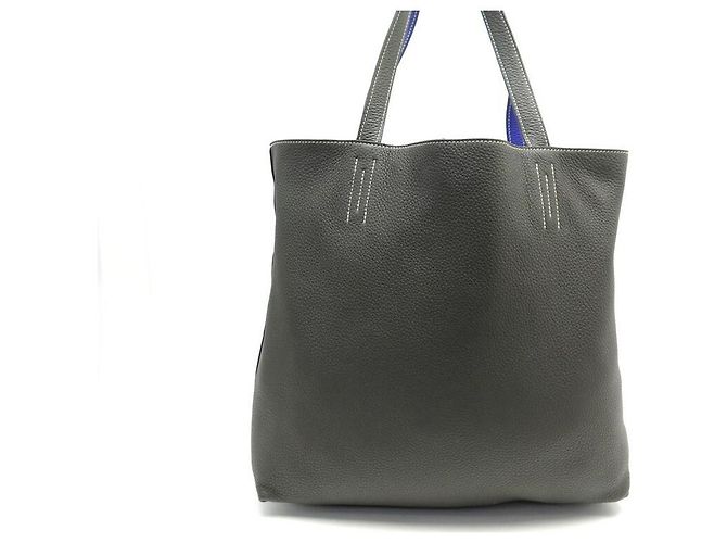 Double sens Hermès BORSA A MANO SENSE foderata HERMES 36 BORSA SHOPPER IN PELLE BLU E GRIGIA CLEMENCE - vista 11