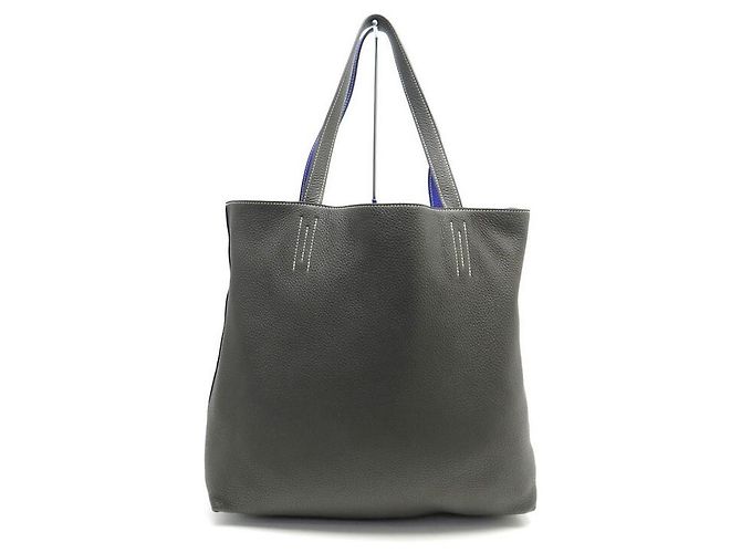 Double sens Hermès BORSA A MANO SENSE foderata HERMES 36 BORSA SHOPPER IN PELLE BLU E GRIGIA CLEMENCE - vista 12