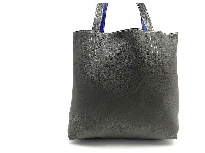 Double sens Hermès BORSA A MANO SENSE foderata HERMES 36 BORSA SHOPPER IN PELLE BLU E GRIGIA CLEMENCE - vista 13