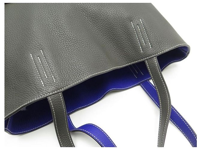 Double sens Hermès BORSA A MANO SENSE foderata HERMES 36 BORSA SHOPPER IN PELLE BLU E GRIGIA CLEMENCE - vista 18