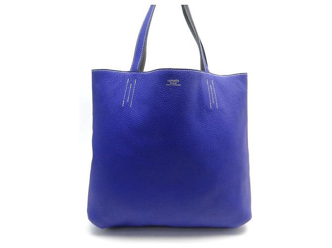 Double sens Hermès BORSA A MANO SENSE foderata HERMES 36 BORSA SHOPPER IN PELLE BLU E GRIGIA CLEMENCE - vista 2