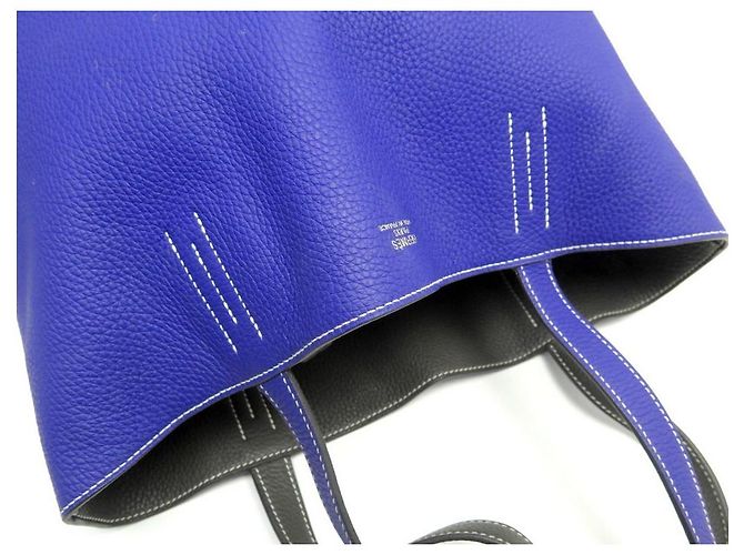 Double sens Hermès BORSA A MANO SENSE foderata HERMES 36 BORSA SHOPPER IN PELLE BLU E GRIGIA CLEMENCE - vista 6