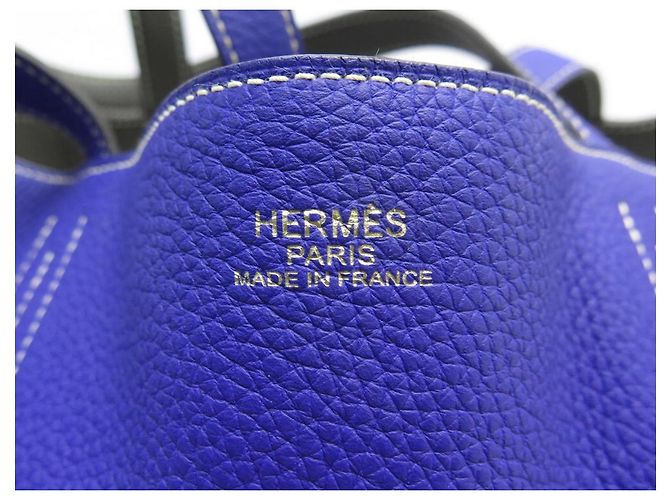 Double sens Hermès BORSA A MANO SENSE foderata HERMES 36 BORSA SHOPPER IN PELLE BLU E GRIGIA CLEMENCE - vista 7