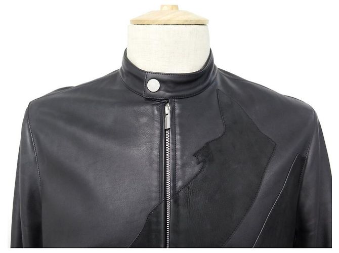 Hermès HERMES JACKE MIT PFERDEKOPFMUSTER T50 M LAMMLEDERJACKE Schwarz - Ansicht 2