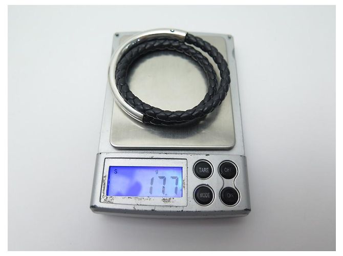 BRACCIALE CHRISTOFLE DUO COMPLICE foderato TOUR T1 ARGENTO MASSICCIO E PELLE INTRECCIATA Blu - vista 4