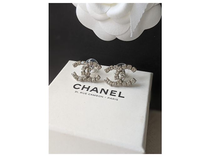 Chanel CC 04V Vintage Logo Crystal SHW Coco Mark Orecchini Box Argento - vista 10