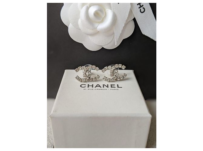 Chanel CC 04V Vintage Logo Crystal SHW Coco Mark Orecchini Box Argento - vista 11