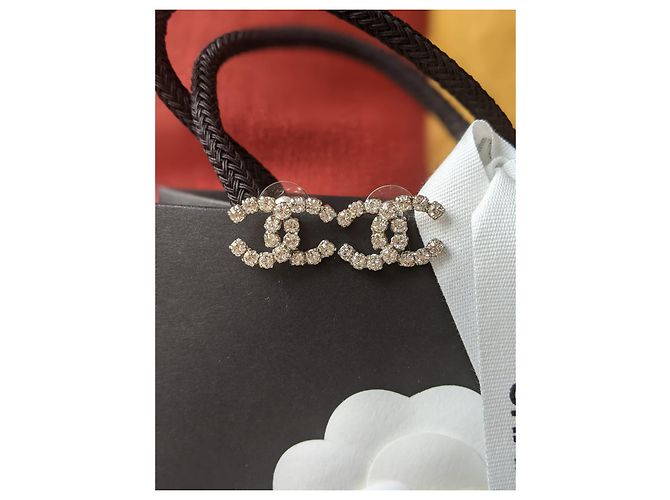 Chanel CC 04V Vintage Logo Crystal SHW Coco Mark Orecchini Box Argento - vista 2