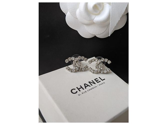 Chanel CC 04V Vintage Logo Crystal SHW Coco Mark Orecchini Box Argento - vista 4